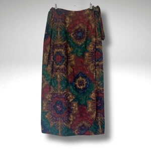 VTG D’Carlo Southwestern Medallion Print Boho Western Midi Wrap Skirt